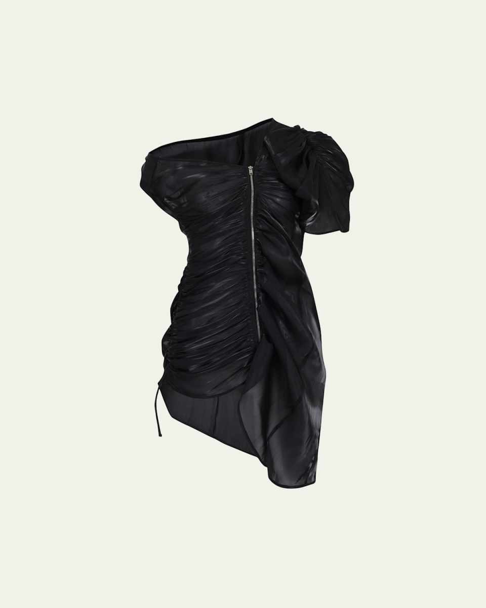 Off-Shoulder Decon Draped Zip Front Mini Dress
